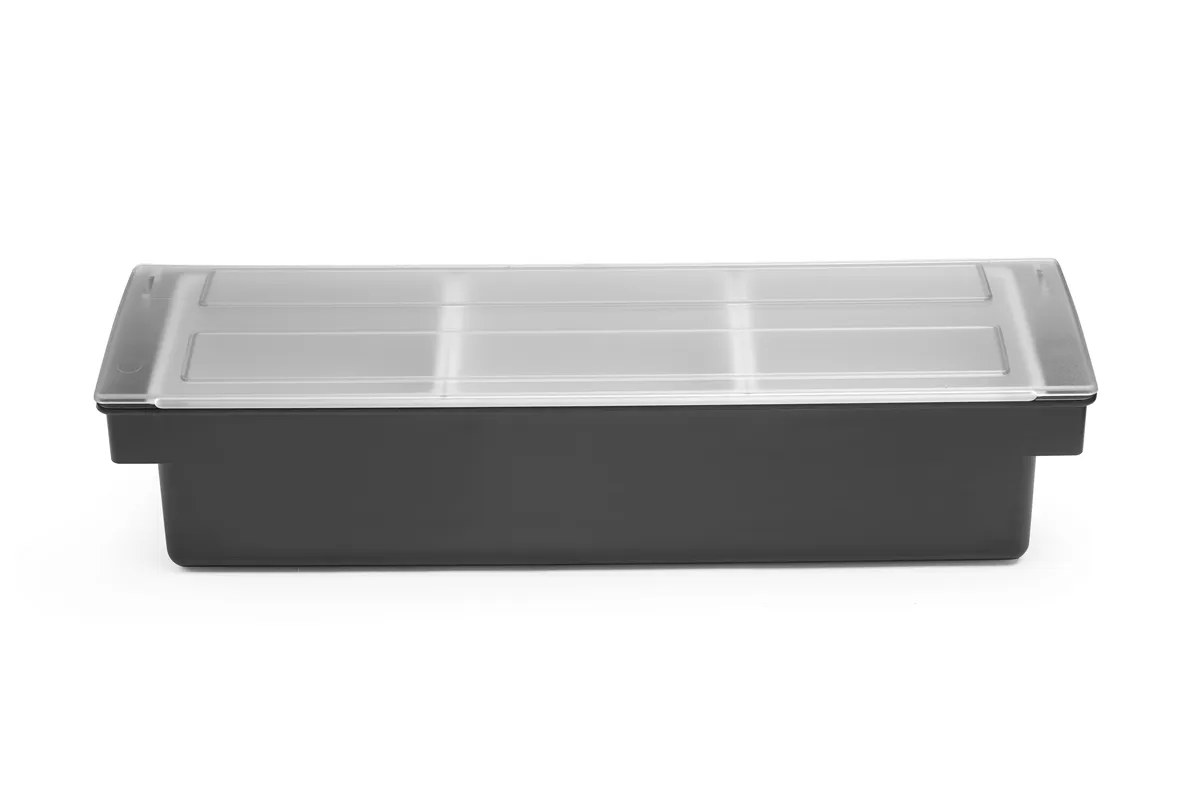 Pojemnik barmański na dodatki do drinków - 3 wkłady, czarny, 480x150x100mm BarUp 552018