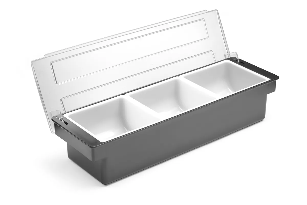 Pojemnik barmański na dodatki do drinków - 3 wkłady, czarny, 480x150x100mm BarUp 552018