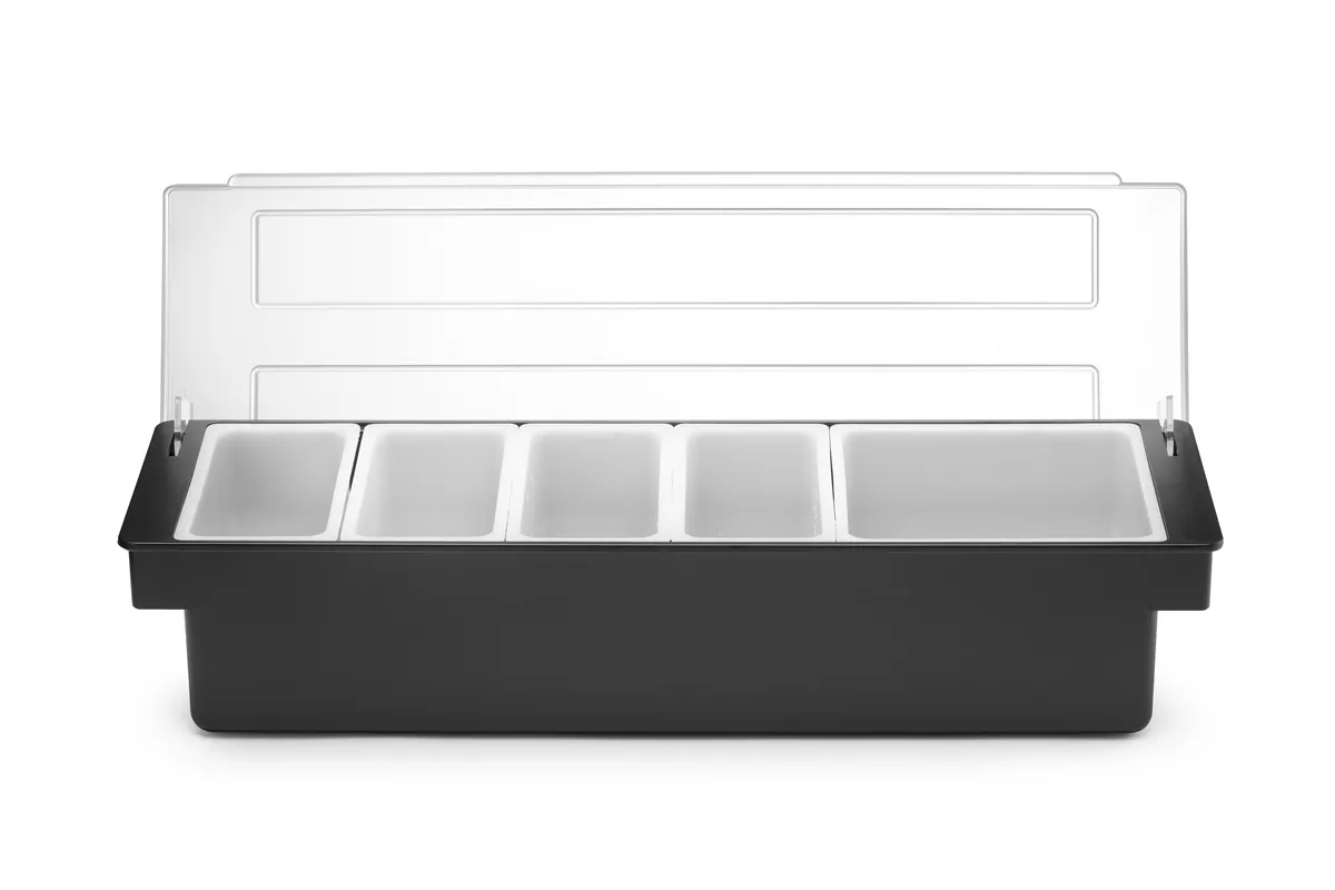 Pojemnik barmański na dodatki do drinków - 5 wkładów, czarny, 480x150x100mm BarUp 552131