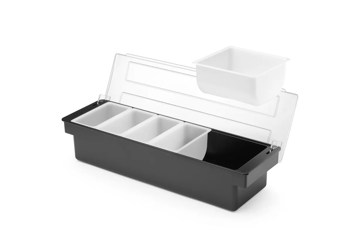 Pojemnik barmański na dodatki do drinków - 5 wkładów, czarny, 480x150x100mm BarUp 552131