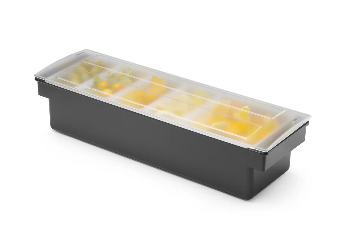 Pojemnik barmański na dodatki do drinków - 5 wkładów, czarny, 480x150x100mm BarUp 552131