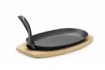 Półmisek żeliwny z drewnianą podstawą i uchwytem, czarny, 280x140x30mm, Owalny Hendi 629383