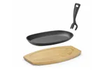 Półmisek żeliwny z drewnianą podstawą i uchwytem, czarny, 280x140x30mm, Owalny Hendi 629383