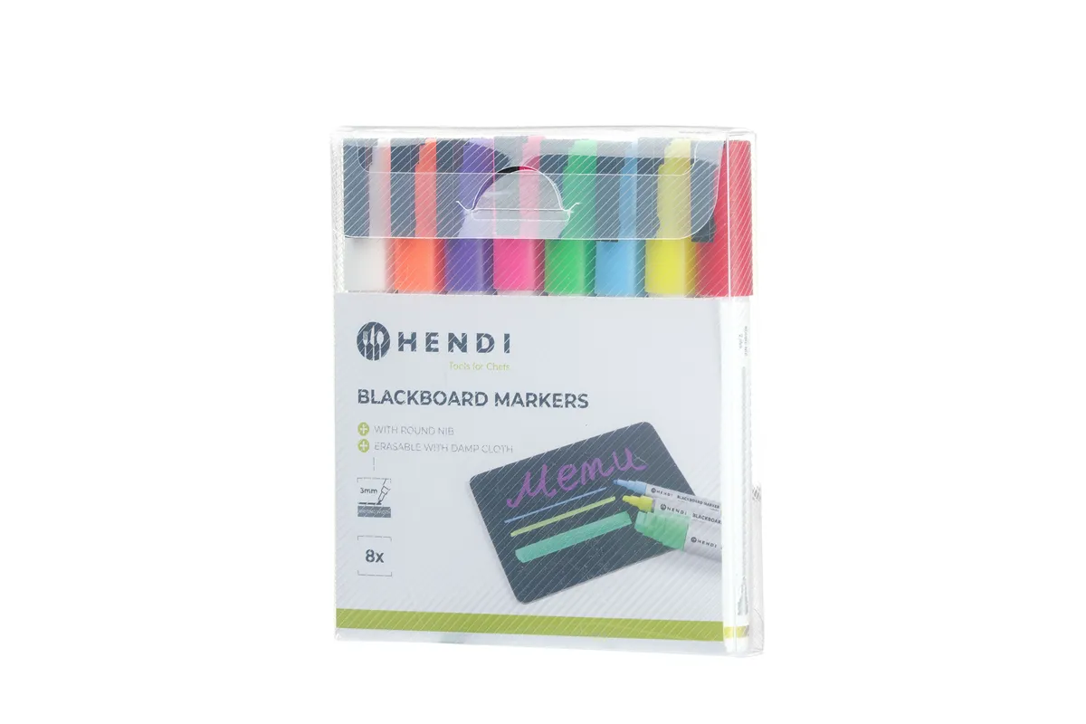 Markery do tablicy z wąską końcówką biały czerwony niebieski zielony żółty fioletowy pomarańczowy różowy Hendi 664278