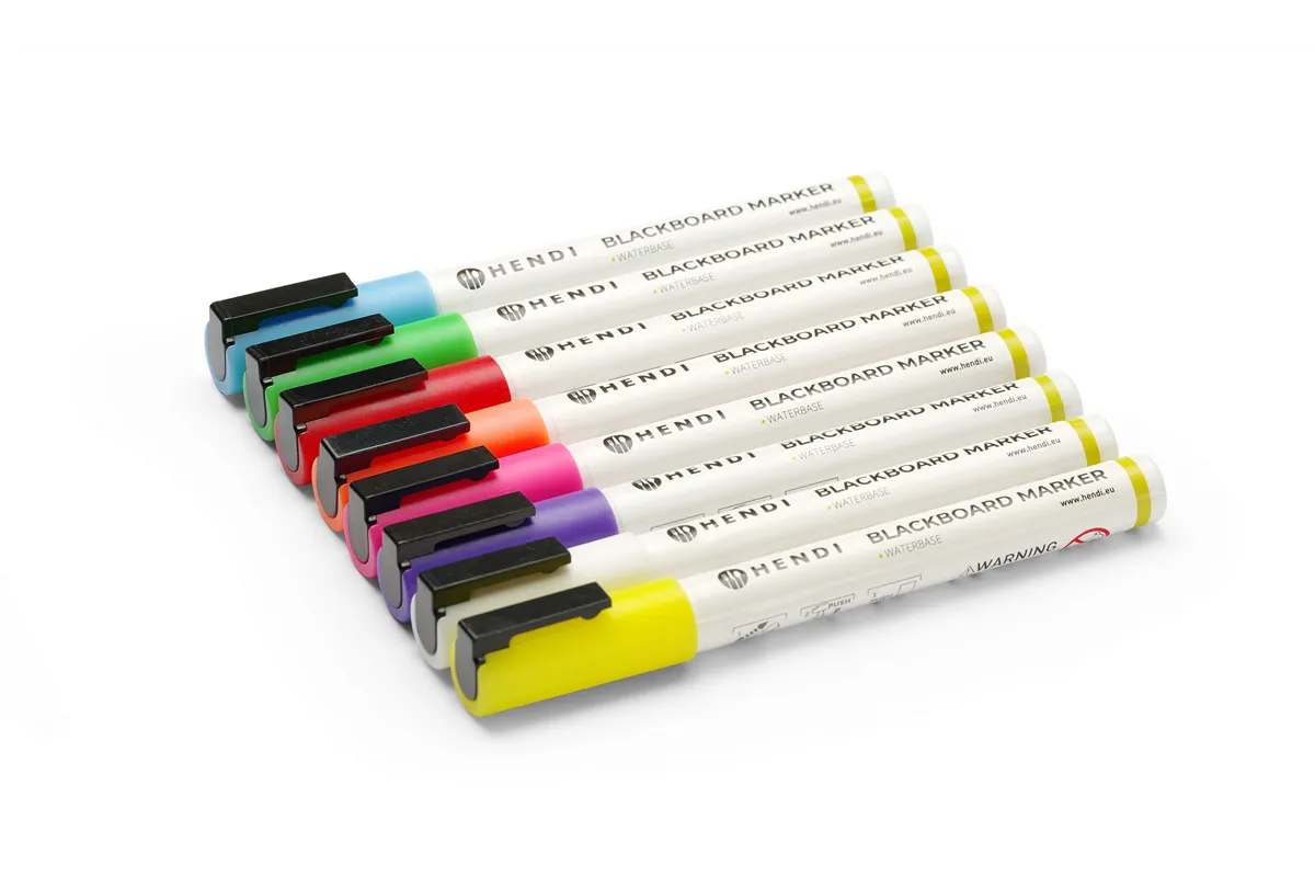 Markery do tablicy z wąską końcówką biały czerwony niebieski zielony żółty fioletowy pomarańczowy różowy Hendi 664278
