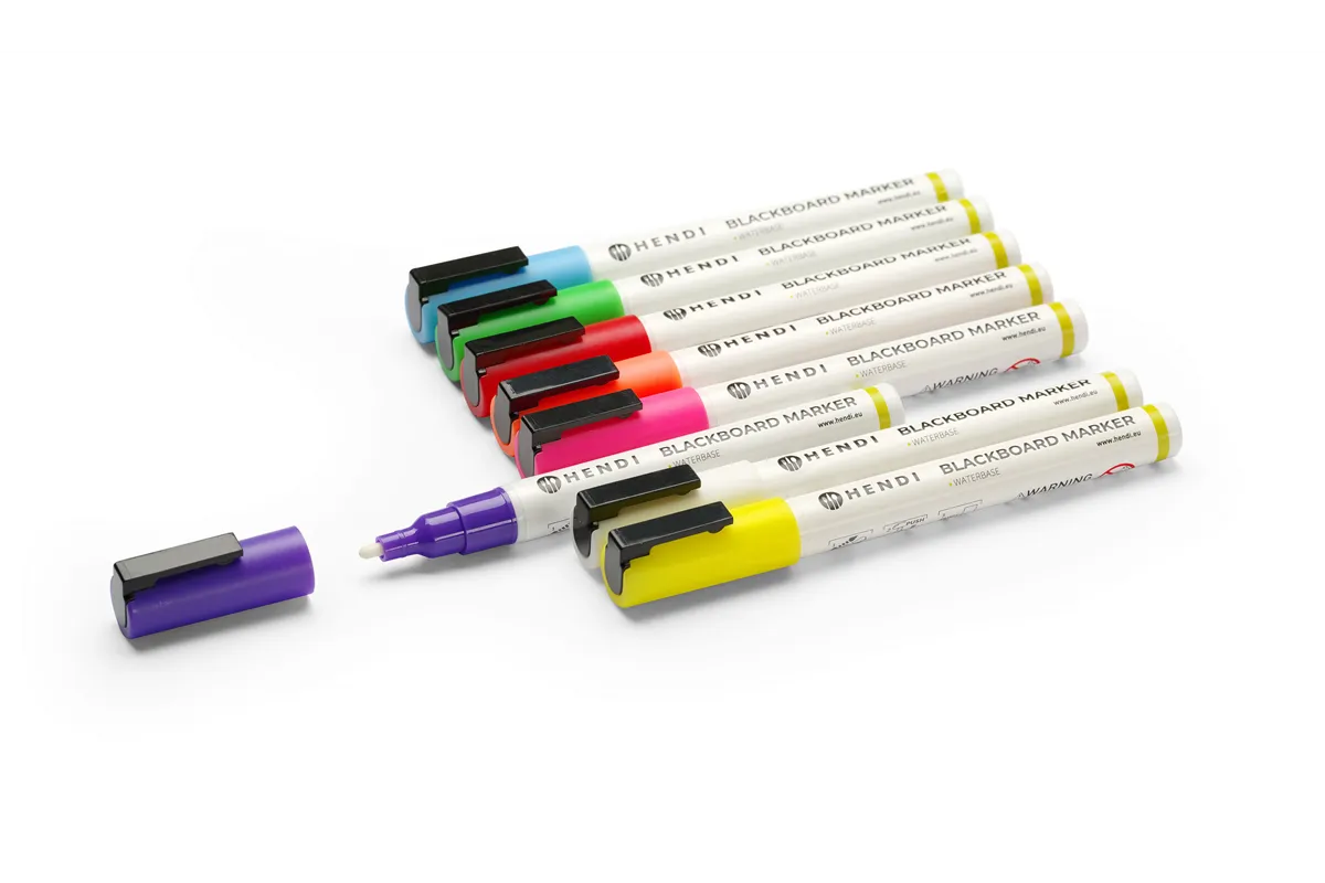 Markery do tablicy z wąską końcówką biały czerwony niebieski zielony żółty fioletowy pomarańczowy różowy Hendi 664278