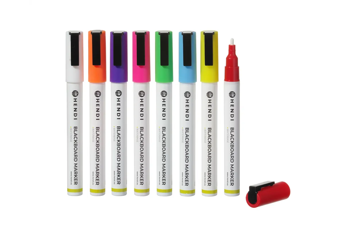 Markery do tablicy z wąską końcówką biały czerwony niebieski zielony żółty fioletowy pomarańczowy różowy Hendi 664278