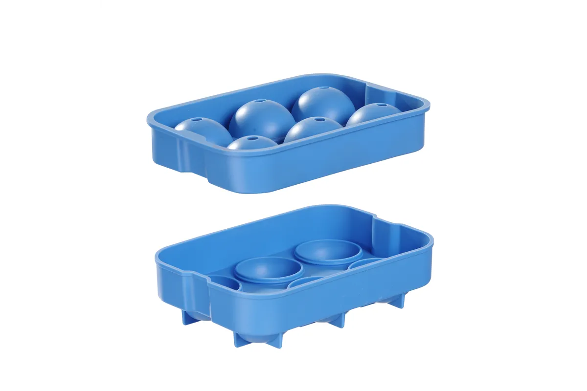 Forma do kostek lodu w kształcie kuli, niebieski, 180x125x50mm BarUp 679029