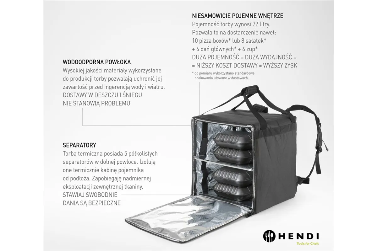 Plecak termoizolacyjny dostawczy, 75,2L, czarny, 410x410x480mm Hendi 709801