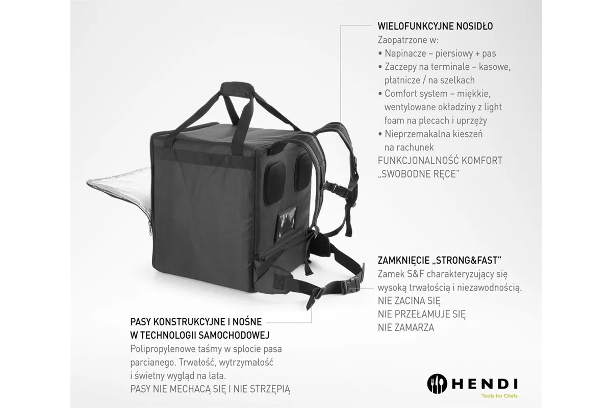 Plecak termoizolacyjny dostawczy, 75,2L, czarny, 410x410x480mm Hendi 709801