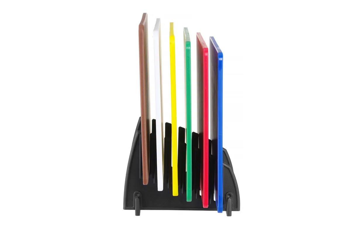 Zestaw 6 desek do krojenia HACCP ze stojakiem, 6 szt., 450x300mm, Prostokątny Hendi 825686