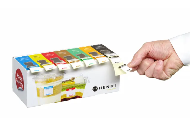 Zestaw etykiet wielorazowych Food Safety na każdy dzień tygodnia z podajnikiem, 240x80x100mm Hendi 850305