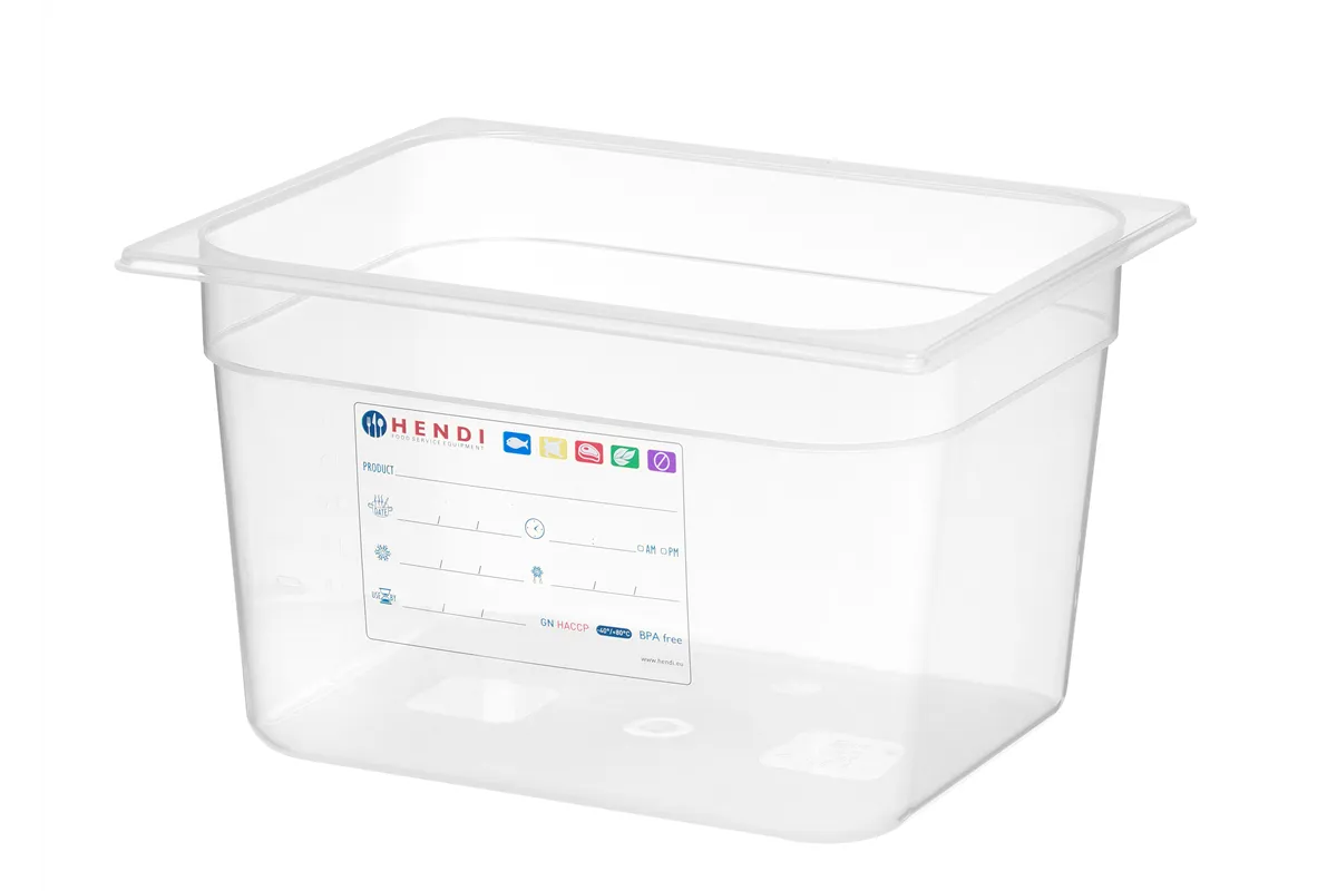 Pojemnik GN 1/2 HACCP, GN 1/2, 12,5L, transparentny, 325x265x200mm Hendi 880159