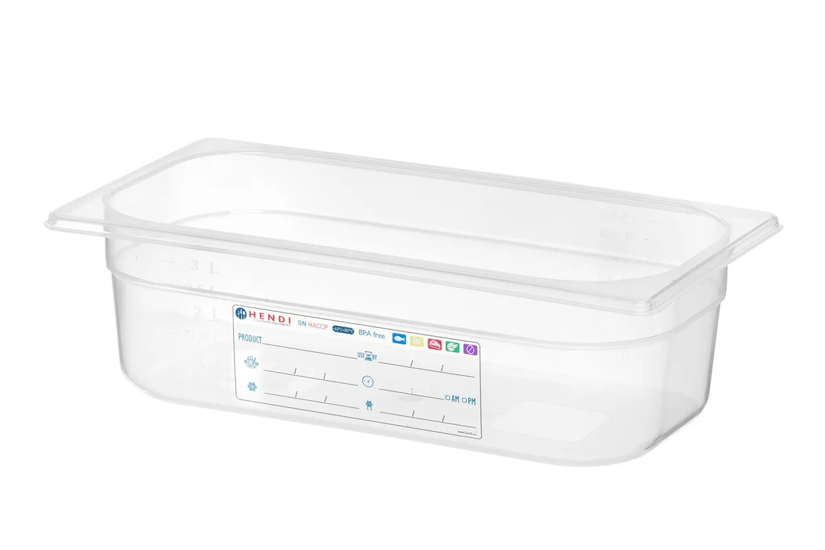 Pojemnik GN 1/3 HACCP, GN 1/3, 4L, transparentny, 325x176x100mm Hendi 880272