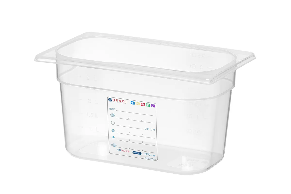 Pojemnik GN 1/4 HACCP, GN 1/4, 4L, transparentny, 265x162x150mm Hendi 880364