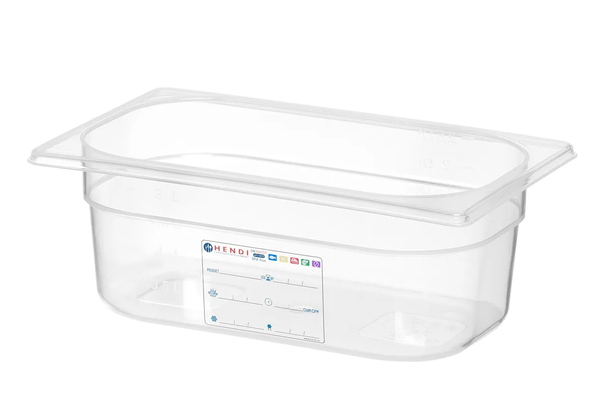 Pojemnik GN 1/4 HACCP, GN 1/4, 2,8L, transparentny, 265x162x100mm Hendi 880371