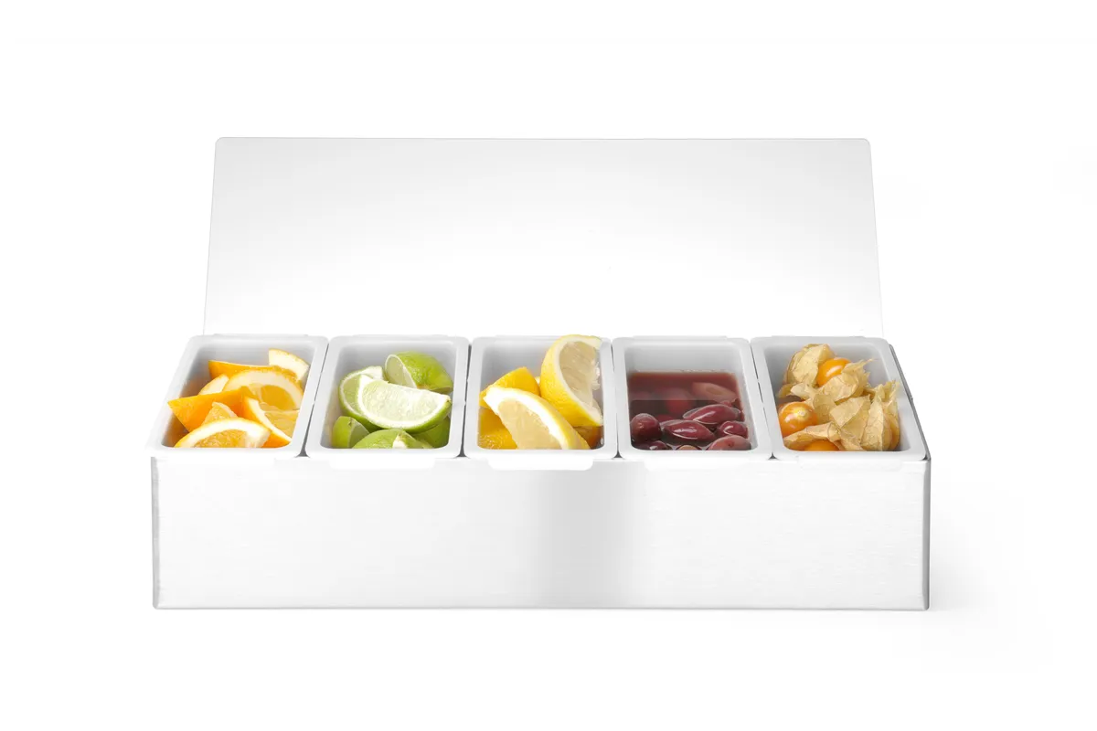 Pojemnik barmański na dodatki do drinków, 5 kontenerów, 375x140x90mm BarUp 552100