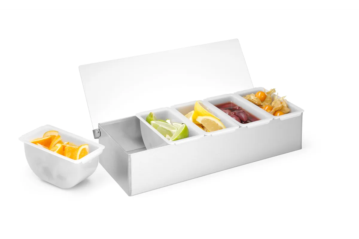 Pojemnik barmański na dodatki do drinków, 5 kontenerów, 375x140x90mm BarUp 552100