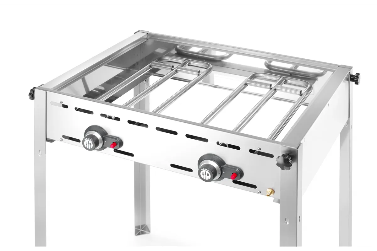 Grill Green Fire 2-palnikowy, Profi Line, Emaliowana patelnia żeliwna i ruszt GN 1/1, 11,6kW, 740x615x825mm Hendi 149508