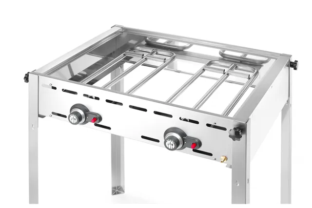 Grill Green Fire 2-palnikowy, Profi Line, Emaliowana patelnia żeliwna i ruszt GN 1/1, 11,6kW, 740x615x825mm Hendi 149508