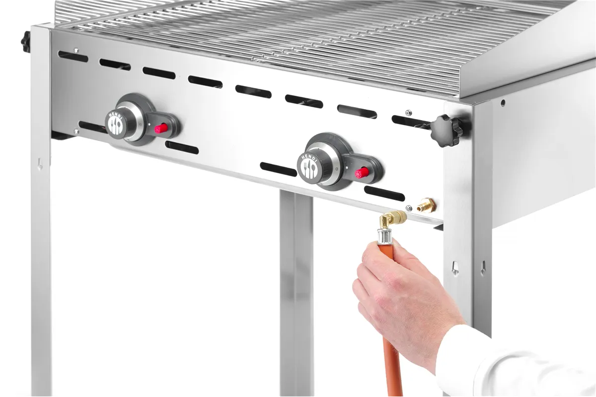 Grill Green Fire 2-palnikowy, Profi Line, Emaliowana patelnia żeliwna i ruszt GN 1/1, 11,6kW, 740x615x825mm Hendi 149508