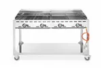 Grill Green Fire 4-palnikowy, Profi Line, podstawa z półką na kółkach, jasnoszary, 22kW, 1400x612x825mm Hendi 149614