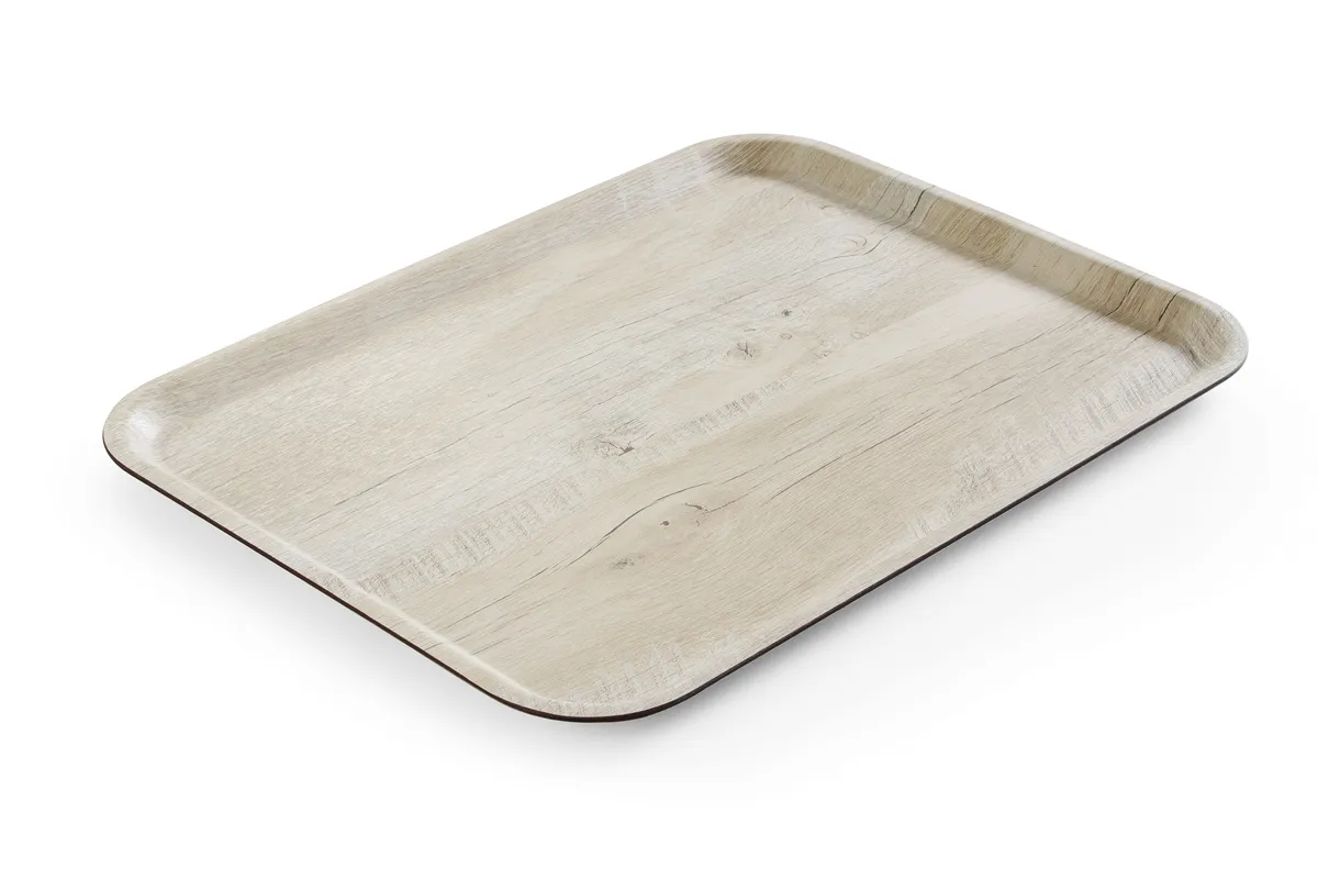 Taca do serwowania z laminatem z melaminy, antypoślizgowa, z wzorem drewna, jasne drewno, 330x430mm AmerBox 508862