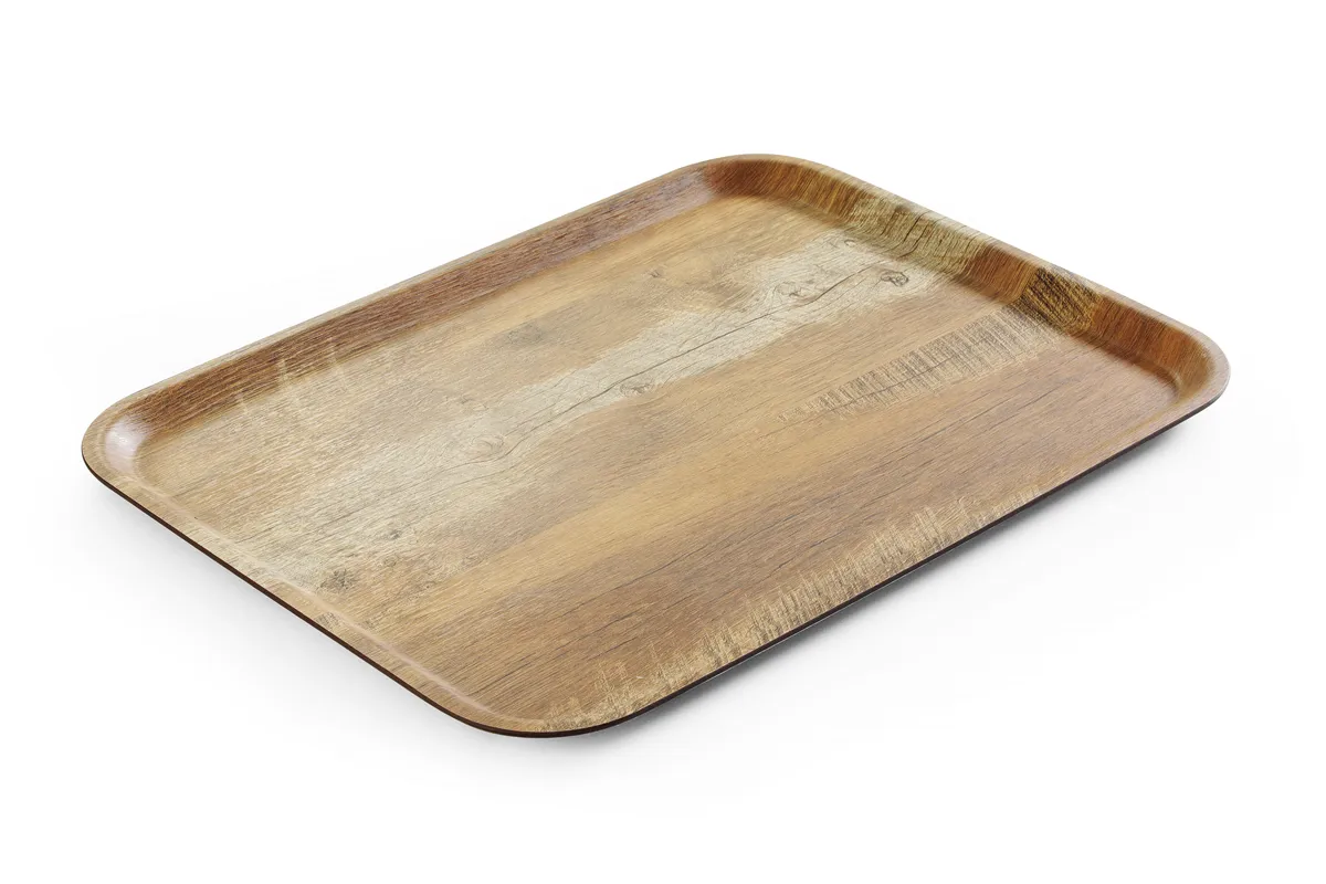 Taca do serwowania z laminatem z melaminy, antypoślizgowa, z wzorem drewna, drewno, 330x430mm AmerBox 508879