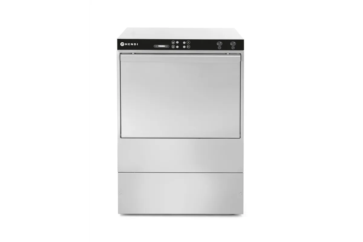 Zmywarka do naczyń 50x50 – sterowana elektromechanicznie, z pompą spustową, 400V/6600W, 570x600x830mm Hendi 233047
