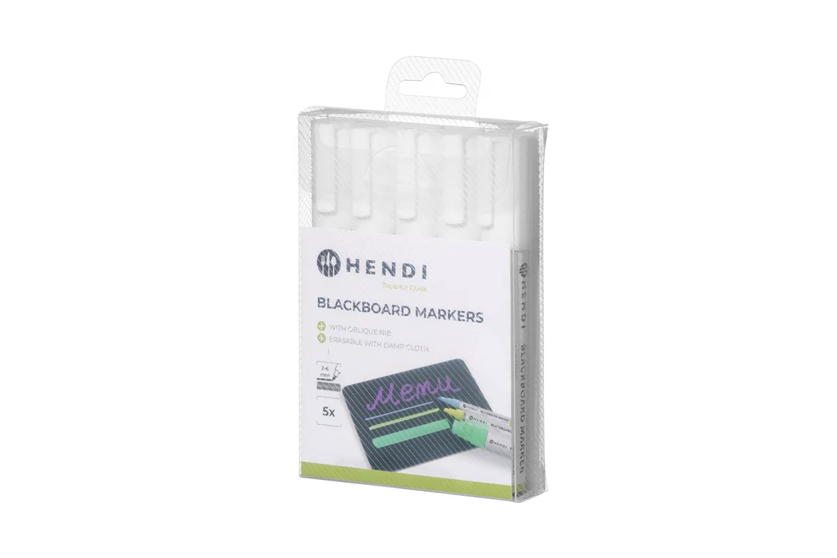Markery do tablicy z wąską końcówką, 5 białych markerów Hendi 664209
