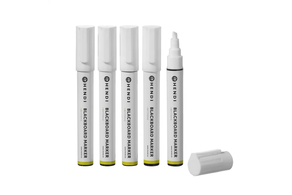 Markery do tablicy z wąską końcówką, 5 białych markerów Hendi 664209