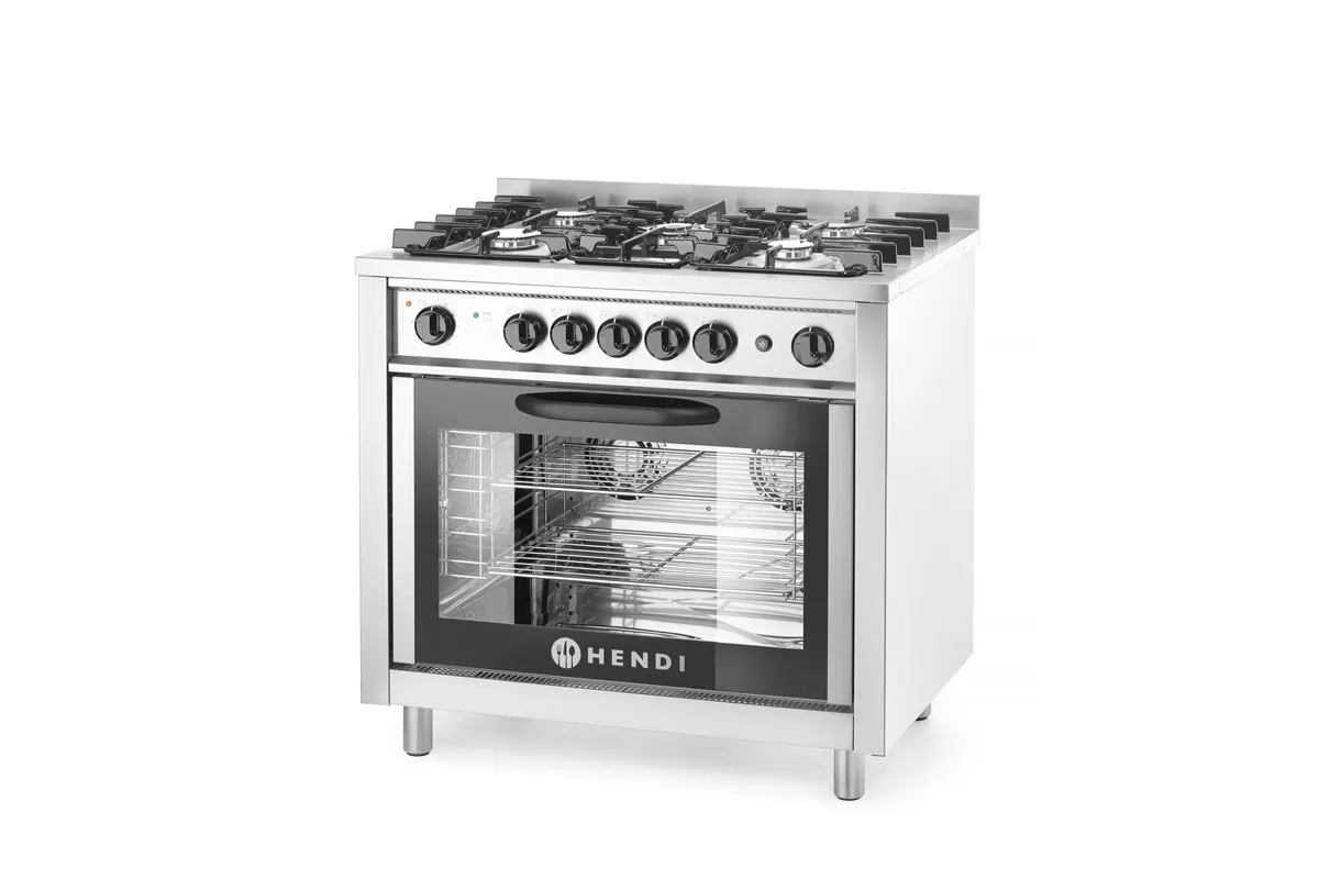 Kuchnia gazowa 5-palnikowa z piekarnikiem elektrycznym i grillem Kitchen Line 230V/2900W 14,3kW 900x653x900mm Hendi 225707