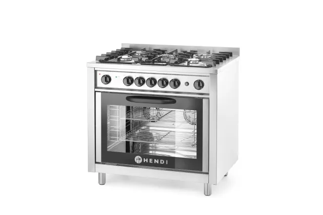 Kuchnia gazowa 5-palnikowa z piekarnikiem elektrycznym i grillem Kitchen Line 230V/2900W 14,3kW 900x653x900mm Hendi 225707