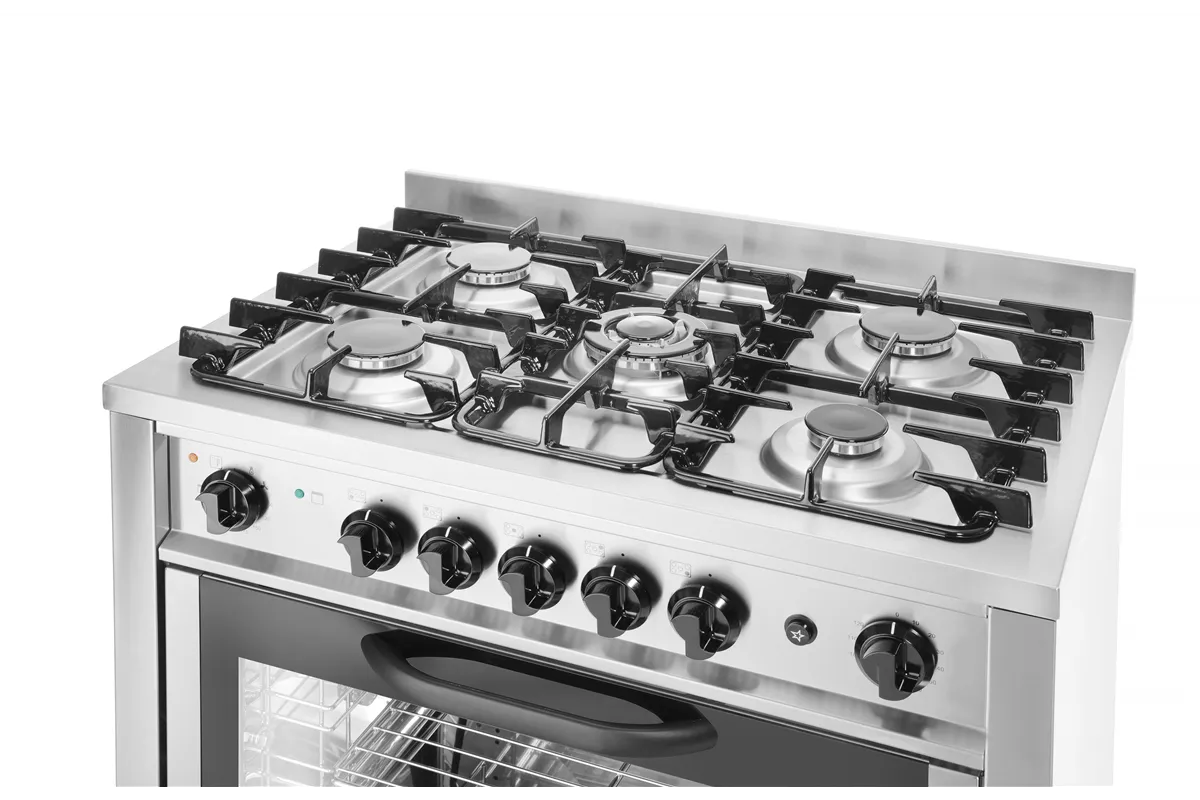 Kuchnia gazowa 5-palnikowa z piekarnikiem elektrycznym i grillem Kitchen Line 230V/2900W 14,3kW 900x653x900mm Hendi 225707