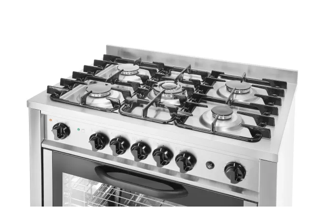 Kuchnia gazowa 5-palnikowa z piekarnikiem elektrycznym i grillem Kitchen Line 230V/2900W 14,3kW 900x653x900mm Hendi 225707