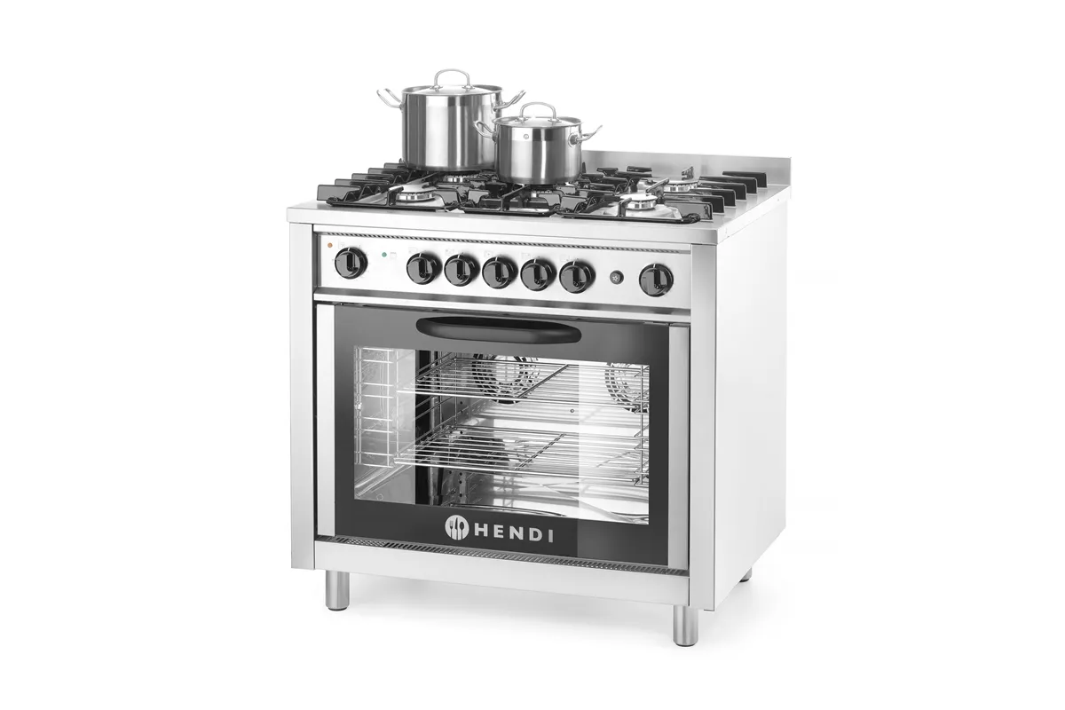 Kuchnia gazowa 5-palnikowa z piekarnikiem elektrycznym i grillem Kitchen Line 230V/2900W 14,3kW 900x653x900mm Hendi 225707