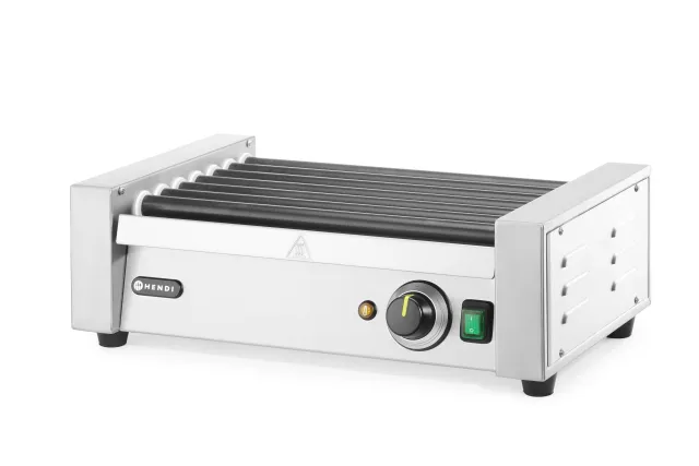 Podgrzewacz rolkowy do parówek jednostrefowy, 7 rolek, 230V/740W, 525x365x176mm Hendi 268506