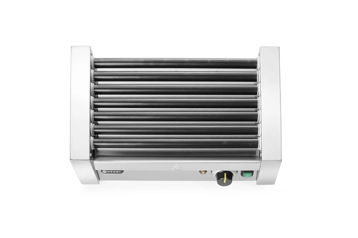 Podgrzewacz rolkowy do parówek jednostrefowy, 7 rolek, 230V/740W, 525x365x176mm Hendi 268506