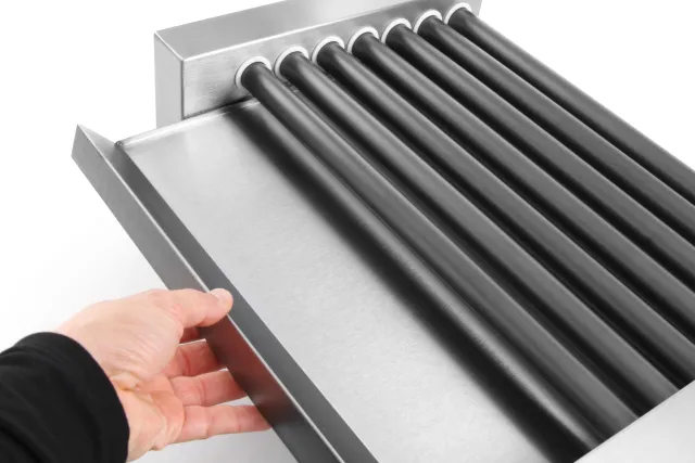 Podgrzewacz rolkowy do parówek jednostrefowy, 7 rolek, 230V/740W, 525x365x176mm Hendi 268506