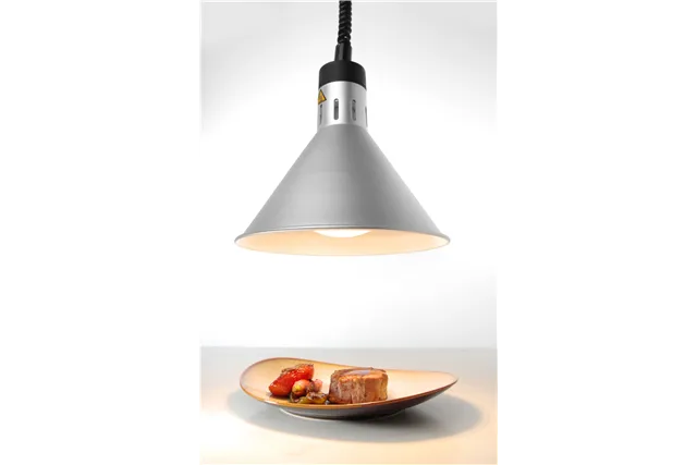 Lampa do podgrzewania potraw wisząca, stożkowa, srebrny, 230V/250W, ⌀275x250mm Hendi 273869