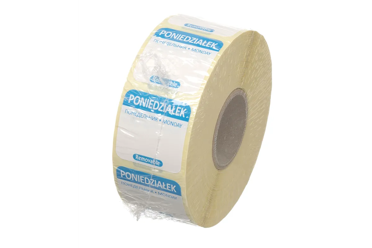 Etykiety Food Safety na każdy dzień tygodnia – wielorazowe, Poniedziałek, niebieski, 1000 szt., 25x25mm Hendi 850077