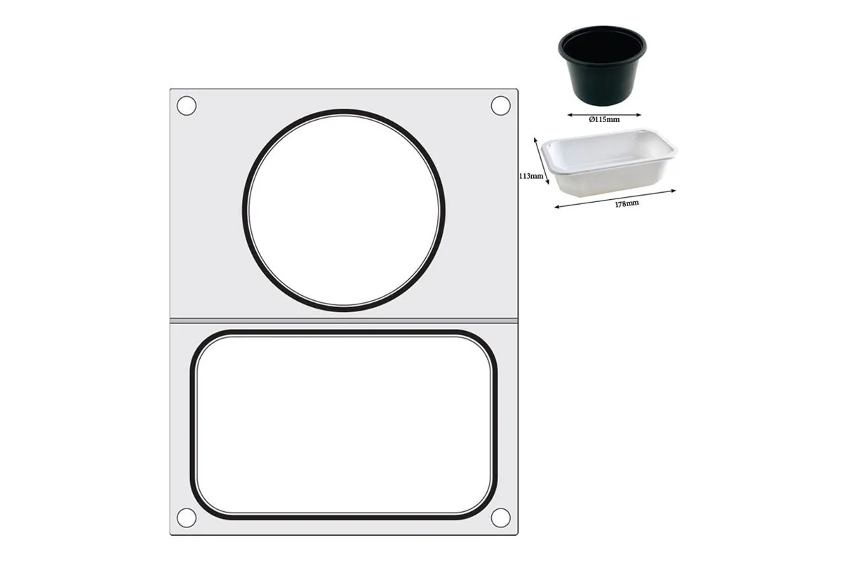 Matryca do zgrzewarki, 2 pojemniki: 1x 178x113 mm + 1x ø115 mm Hendi 805657