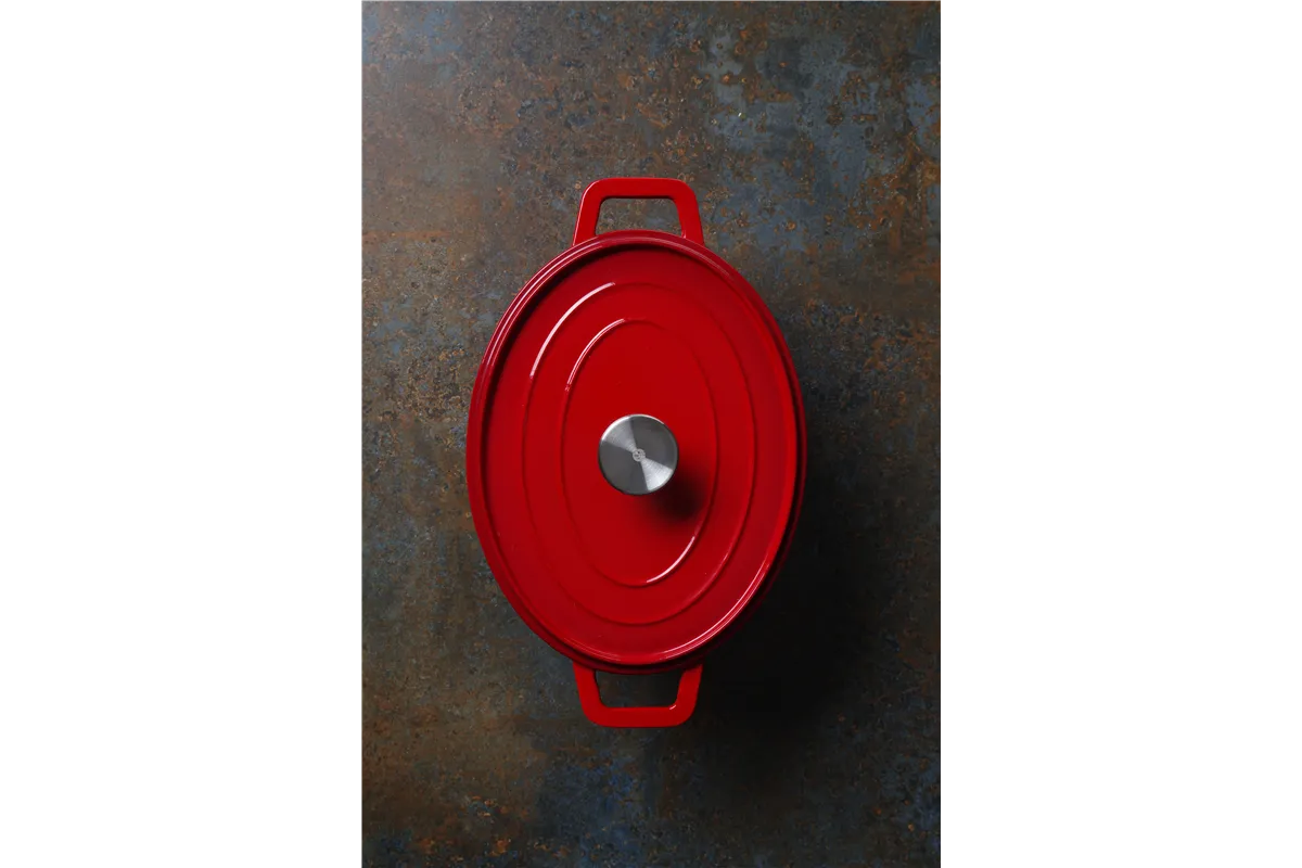 Garnek żeliwny emaliowany, 4,4L, czerwony, 365x290x115mm, Owalny Hendi 626849