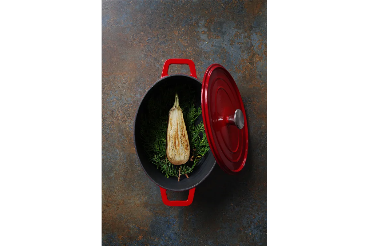 Garnek żeliwny emaliowany, 4,4L, czerwony, 365x290x115mm, Owalny Hendi 626849