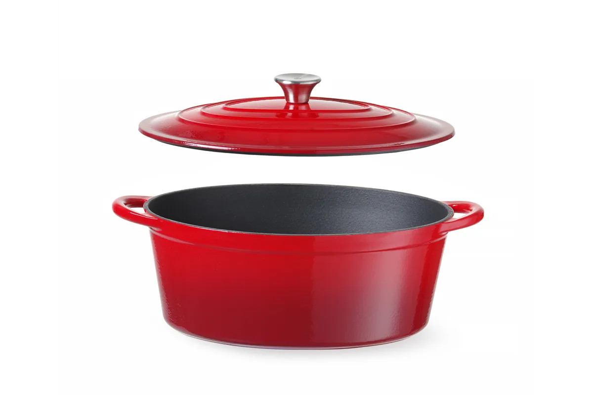 Garnek żeliwny emaliowany, 6,88L, czerwony, 405x255x134mm, Owalny Hendi 626825