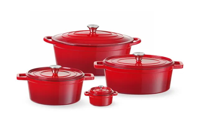 Garnek żeliwny emaliowany, 6,88L, czerwony, 405x255x134mm, Owalny Hendi 626825