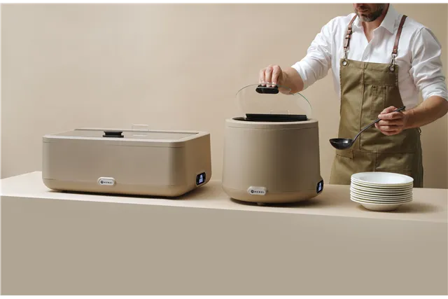 Kociołek do zupy UNIQ, 8L, beżowy, 220-240V/500W, ⌀365x325mm Hendi 860557