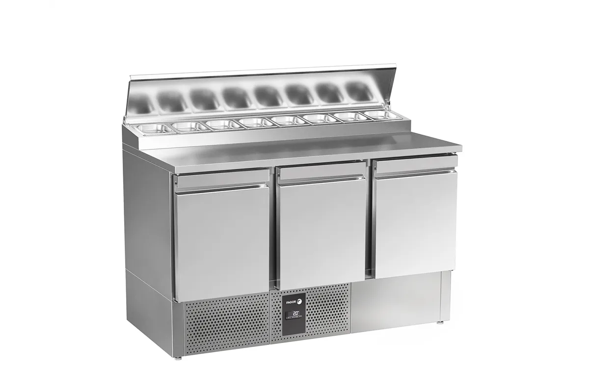 Stół do pizzy 3x drzwi z blatem roboczym nierdzewnym 1358x700x955 mm Fagor RPS-3GZ
