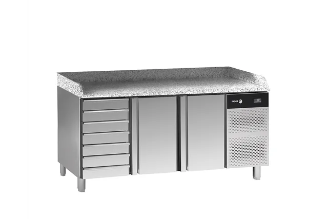 Stół do pizzy z blatem granitowym EN 60x40 z 2 drzwiami + moduł 7 szuflad 584L 2017x800x850mm Fagor CCP-2B GR D7