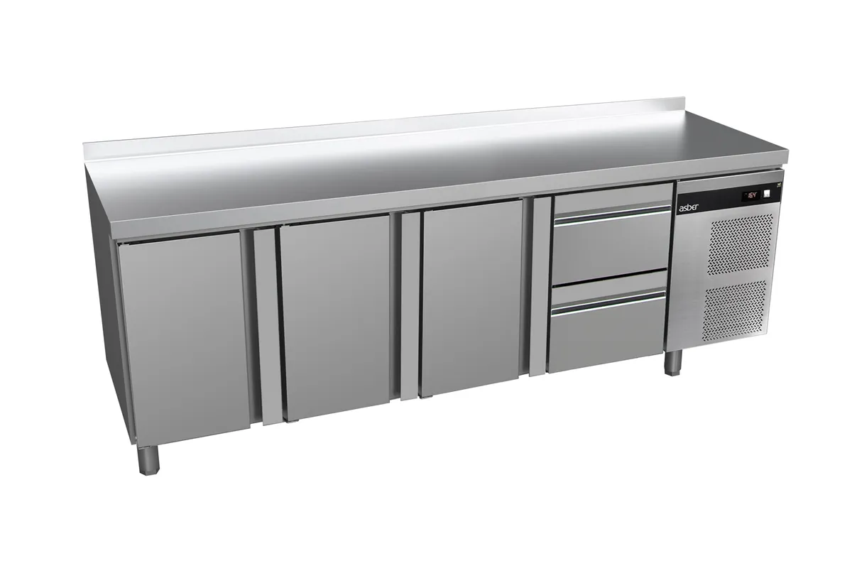 Stół chłodniczy 700mm z szufladami GN1/1, 2xszuflady, 3xdrzwi pełne 2242x700x850mm, 208W 230V Asber GGTP-7-225-32 SB40